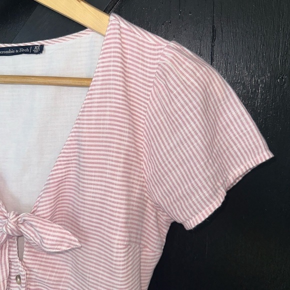 Abercrombie & Fitch Pink Striped Tie Front Cotton Button Front Retro Boho Dress - Picture 5 of 12